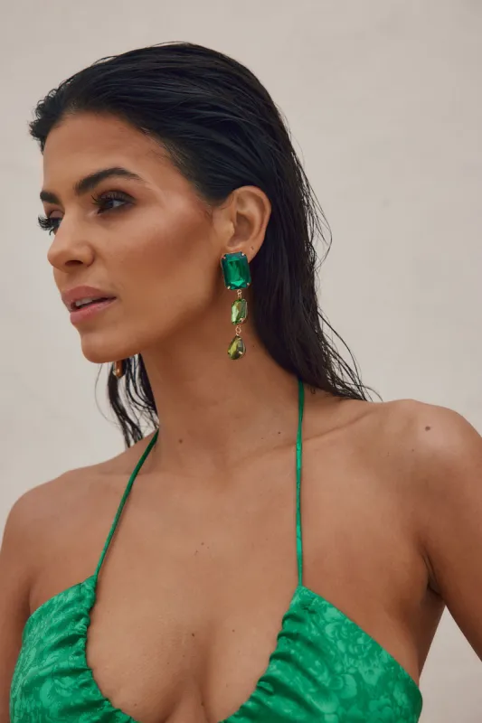 Arielle Emerald Rhinestone Drop Earrings sold by 12th Tribe