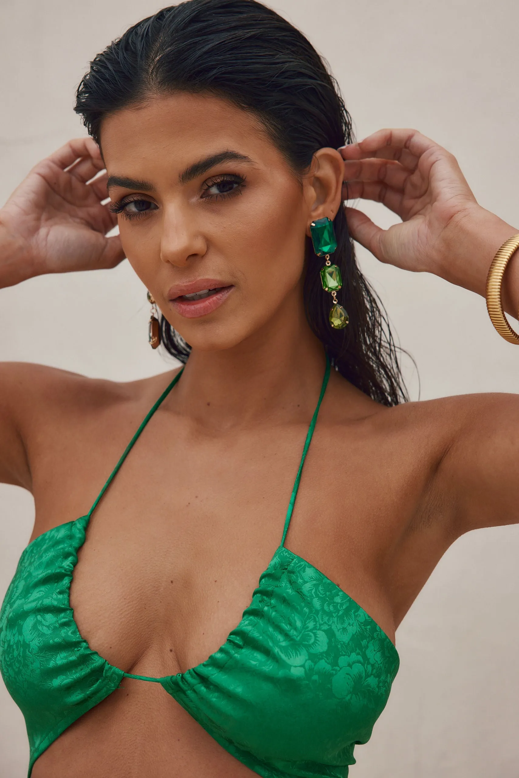 Arielle Emerald Rhinestone Drop Earrings sold by 12th Tribe product image thumbnail 5