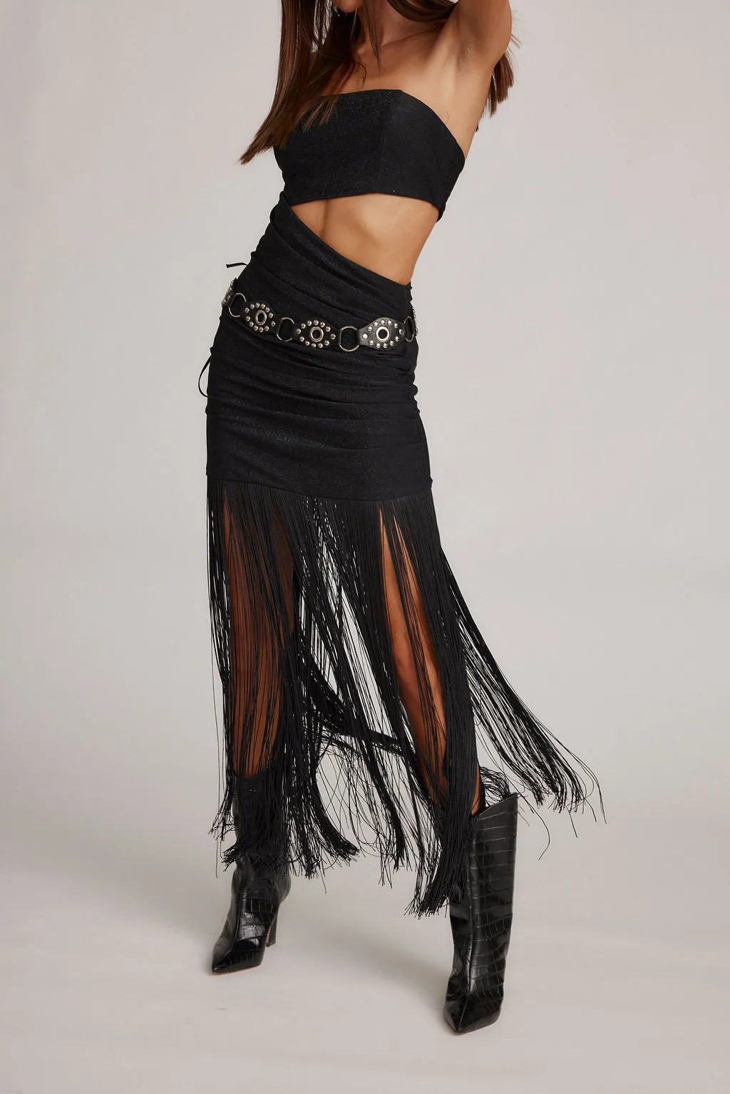Cara Black Strapless Fringe Maxi Dress sold by 12th Tribe product image thumbnail 5