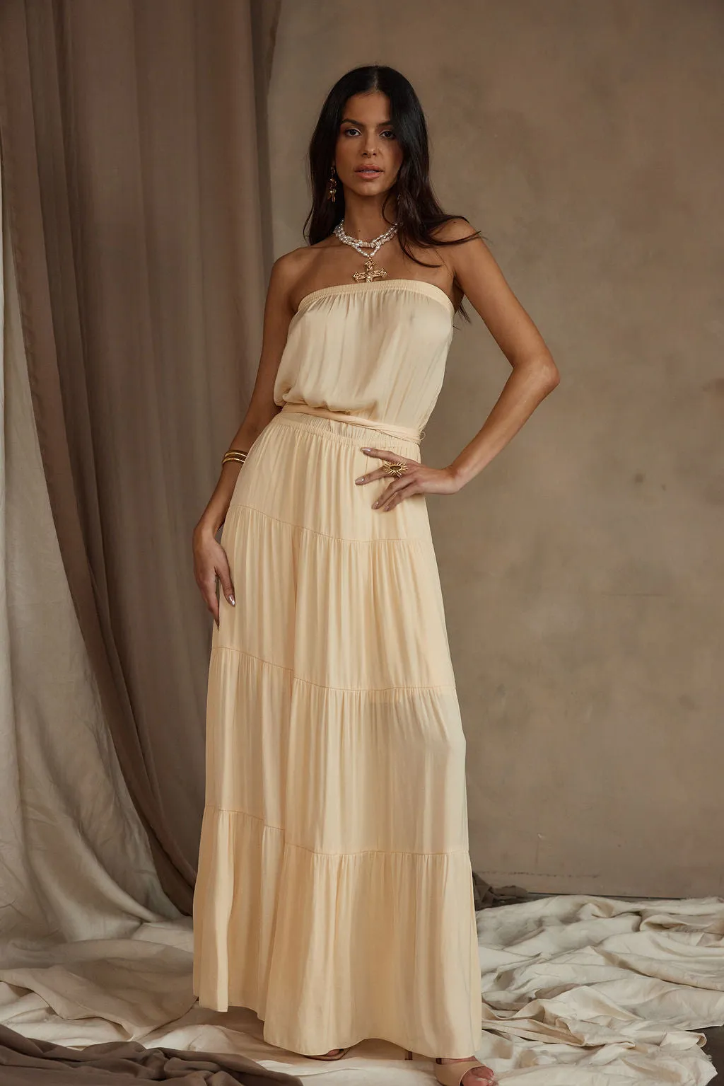 Luna Yellow Strapless Maxi Dress sold by 12th Tribe