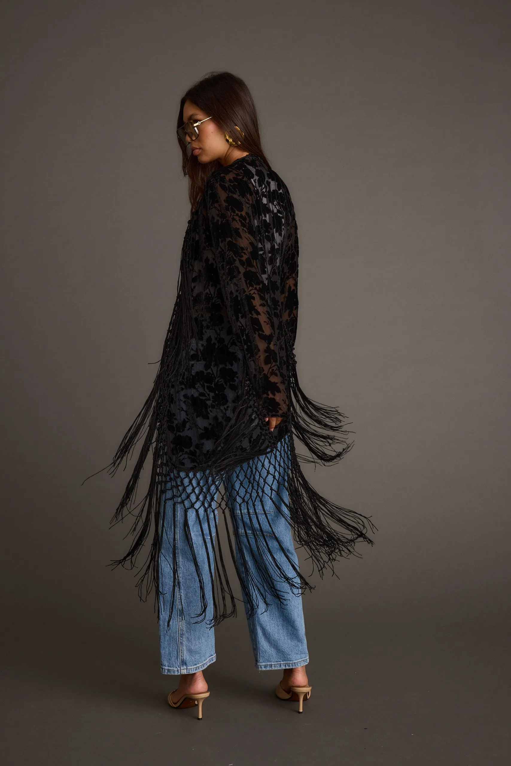 Stone Black Velvet Burnout Kimono sold by 12th Tribe product image thumbnail 4