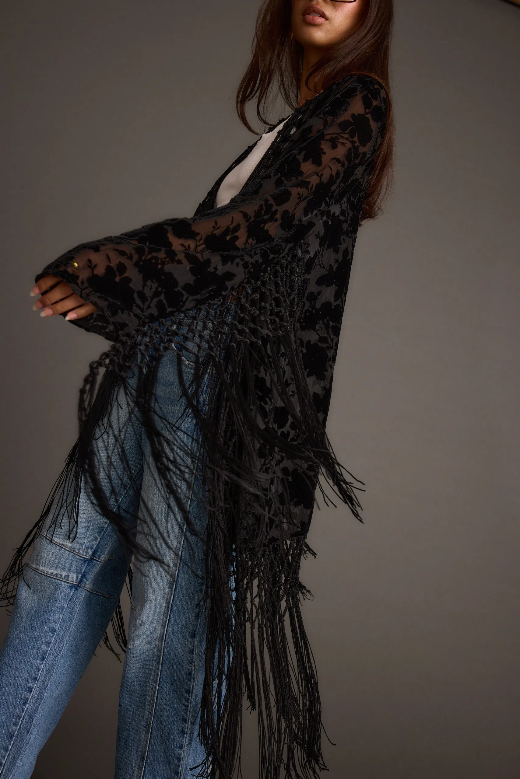 Stone Black Velvet Burnout Kimono sold by 12th Tribe product image thumbnail 3