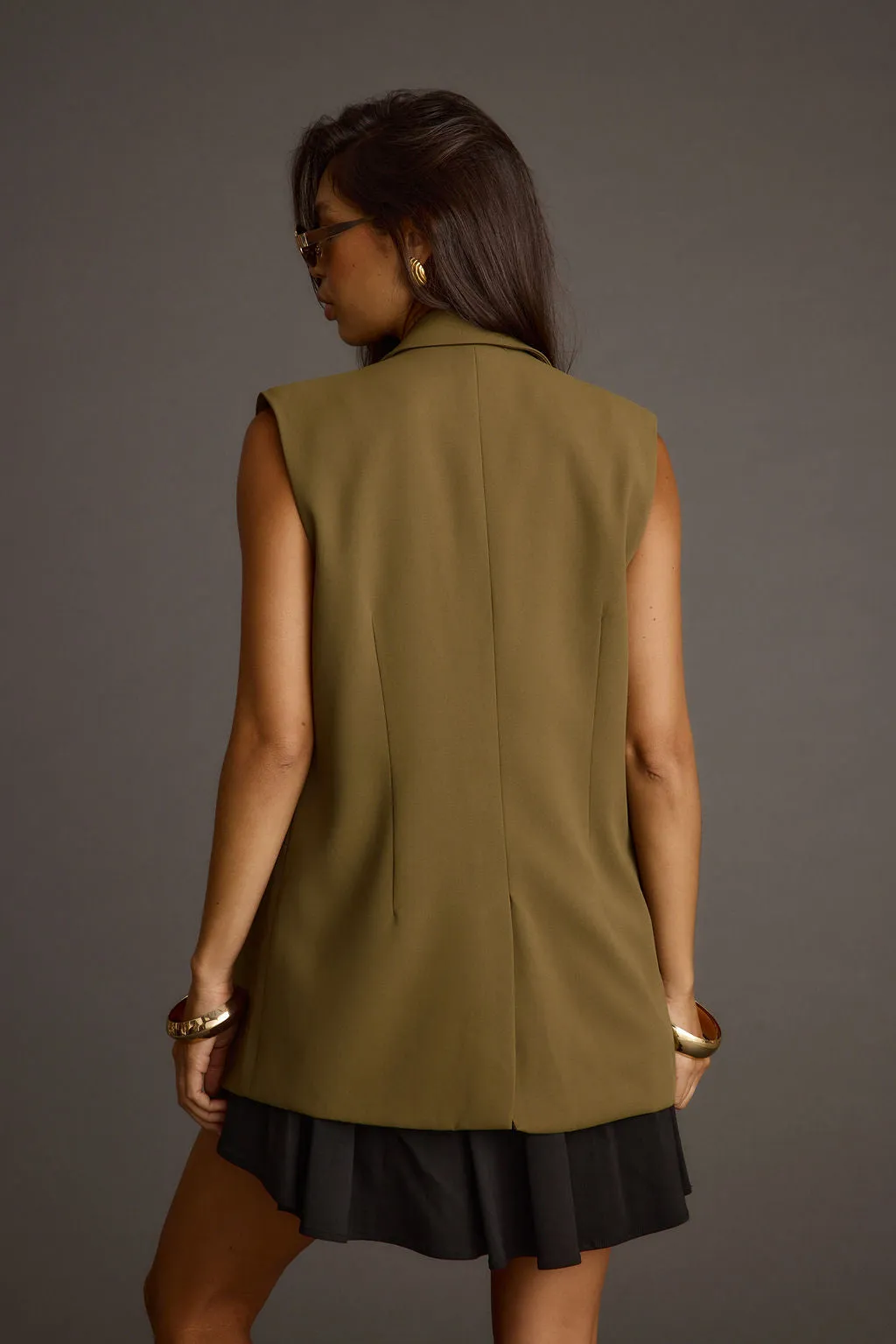 Marlowe Olive Sleeveless Blazer sold by 12th Tribe product image thumbnail 2