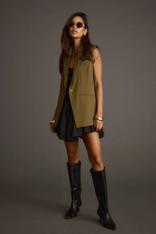 Marlowe Olive Sleeveless Blazer sold by 12th Tribe