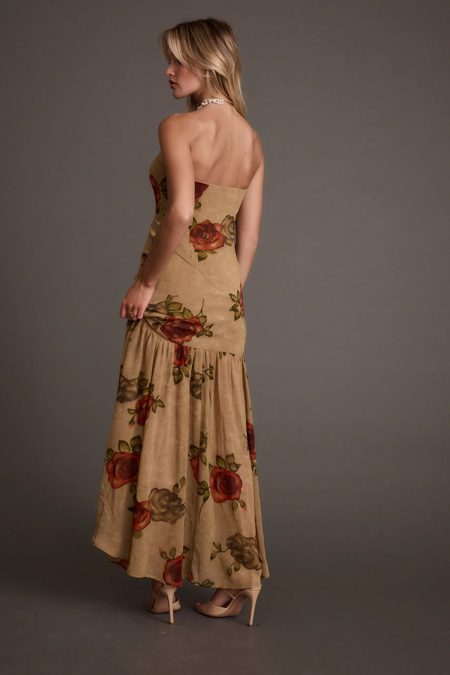 LaBelle Tan Floral Drop Waist Maxi Dress sold by 12th Tribe product image thumbnail 2