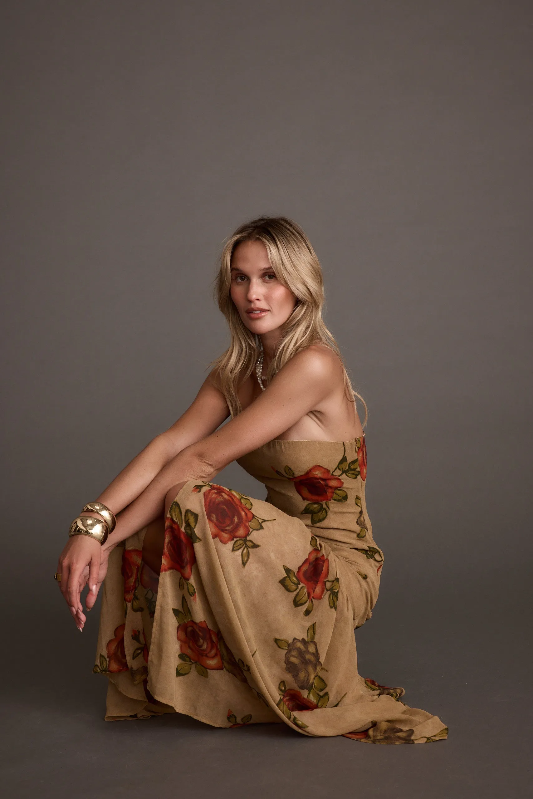 LaBelle Tan Floral Drop Waist Maxi Dress sold by 12th Tribe product image thumbnail 5