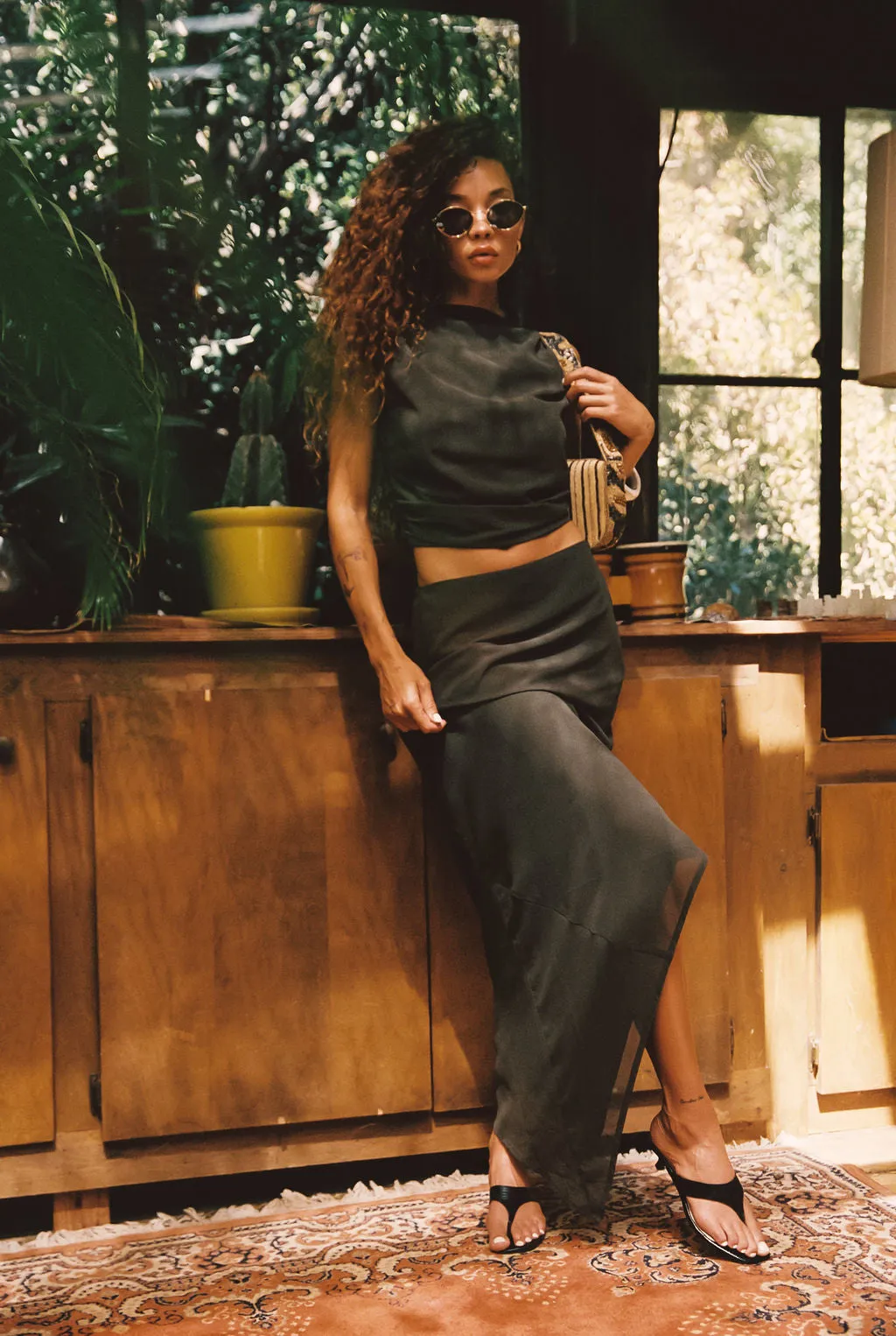 Mila Olive Maxi Skirt sold by 12th Tribe product image thumbnail 2