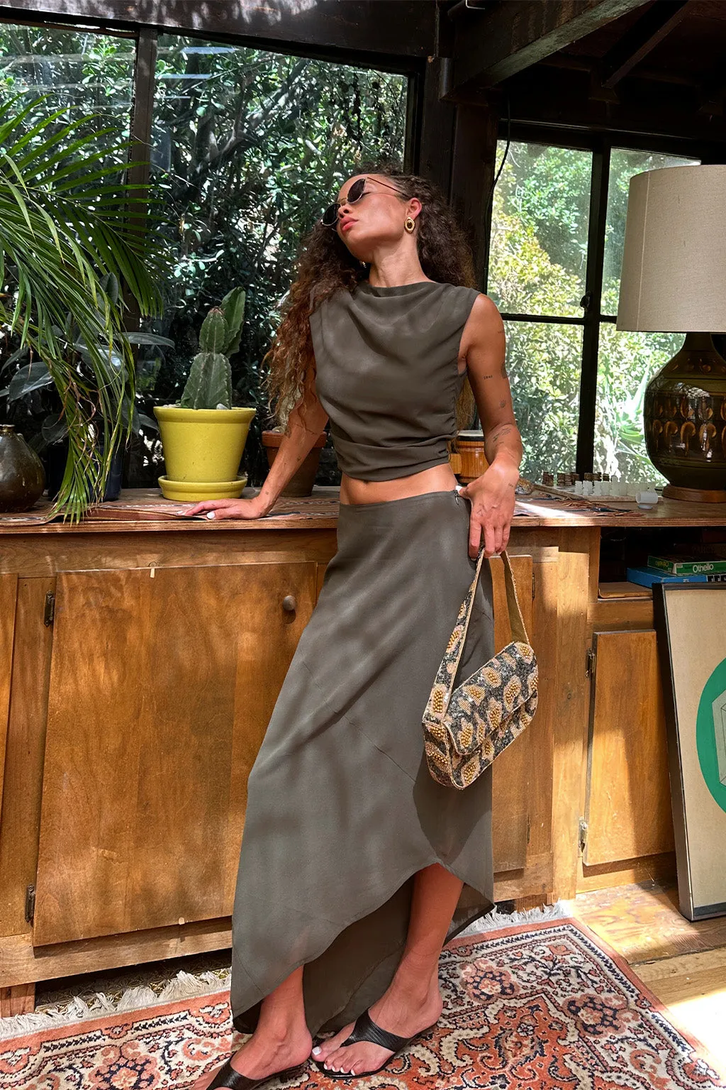 Mila Olive Maxi Skirt sold by 12th Tribe