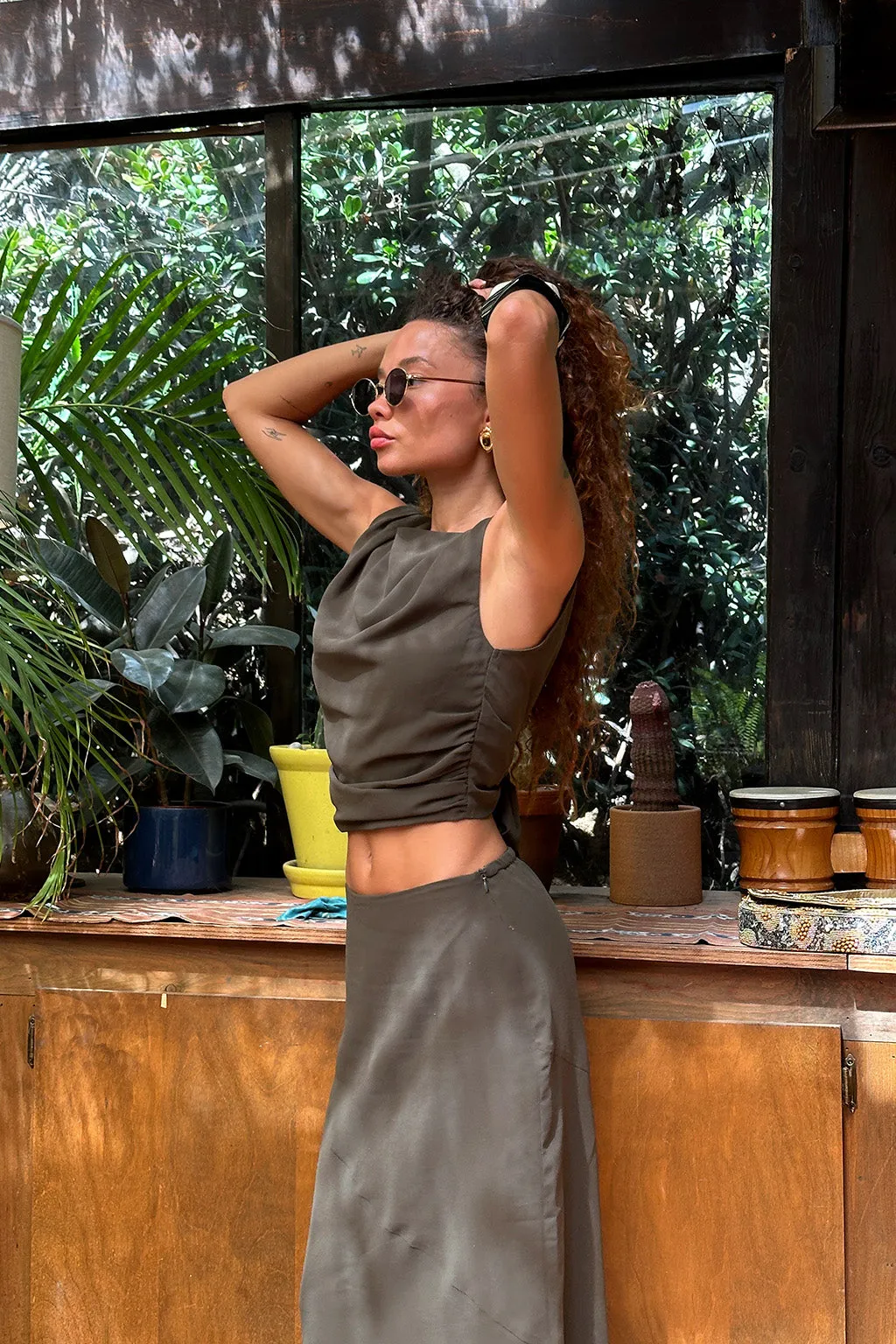 Mila Olive Maxi Skirt sold by 12th Tribe product image thumbnail 5