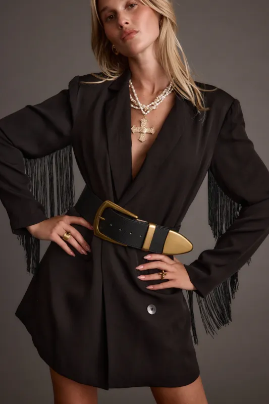 Fulton Black Blazer Dress With Fringe sold by 12th Tribe