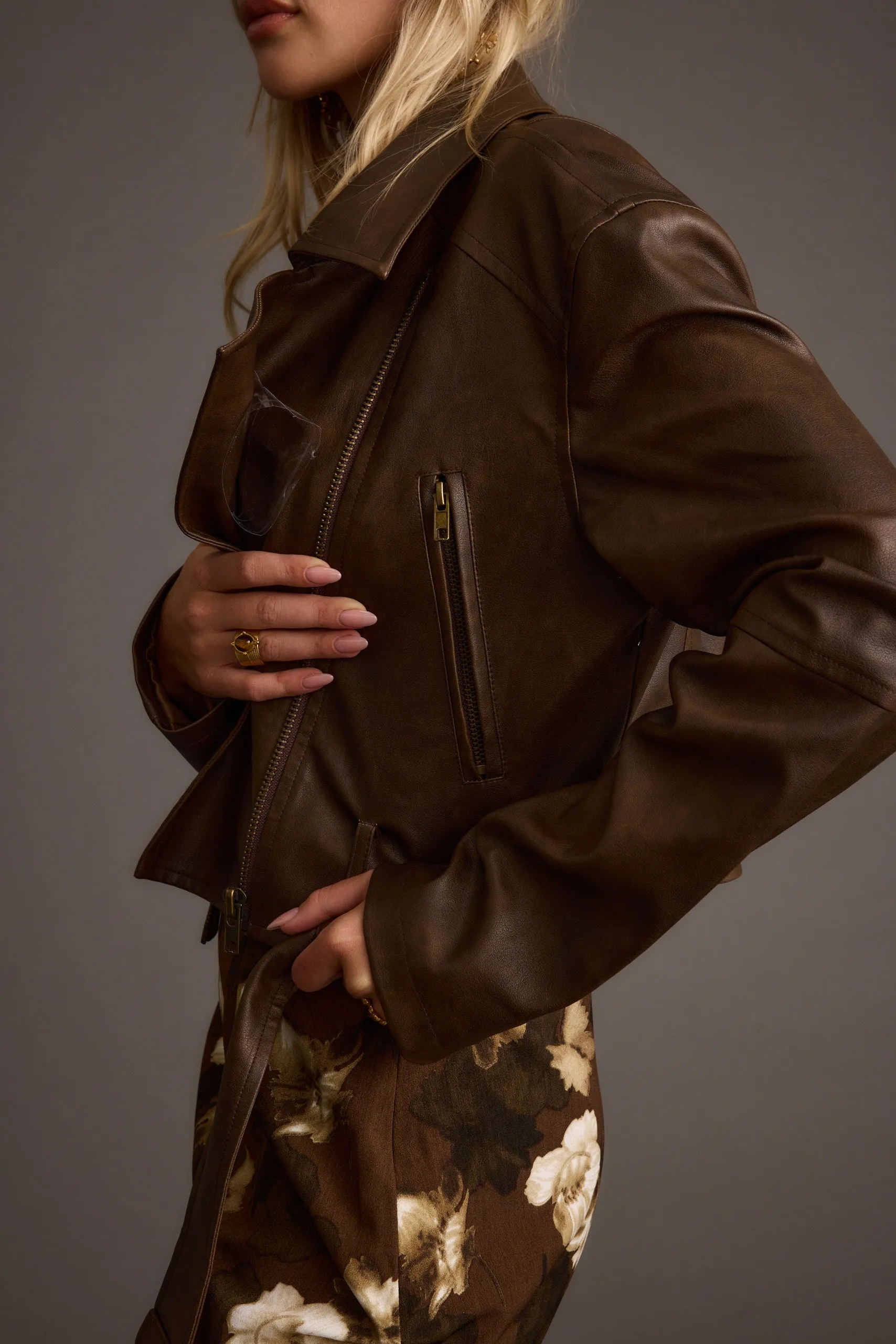 Mulholland Mocha Vegan Leather Moto Jacket sold by 12th Tribe product image thumbnail 2