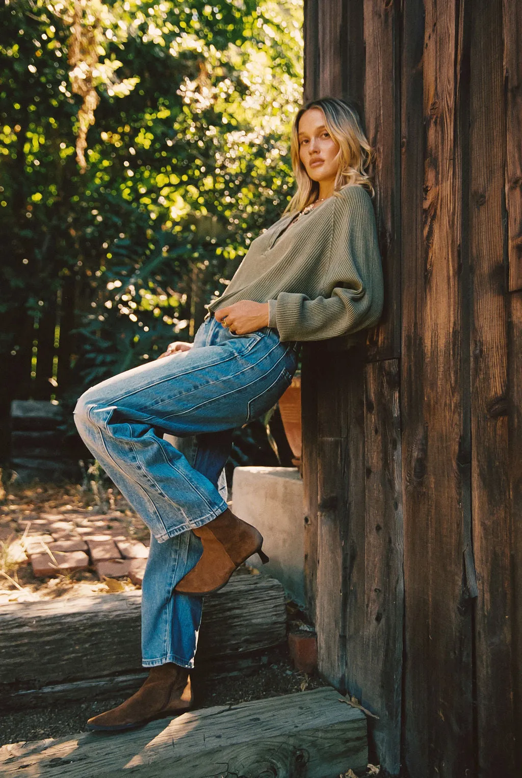 Not Your Boyfriend Olive Waffle Knit Henley sold by 12th Tribe product image thumbnail 4