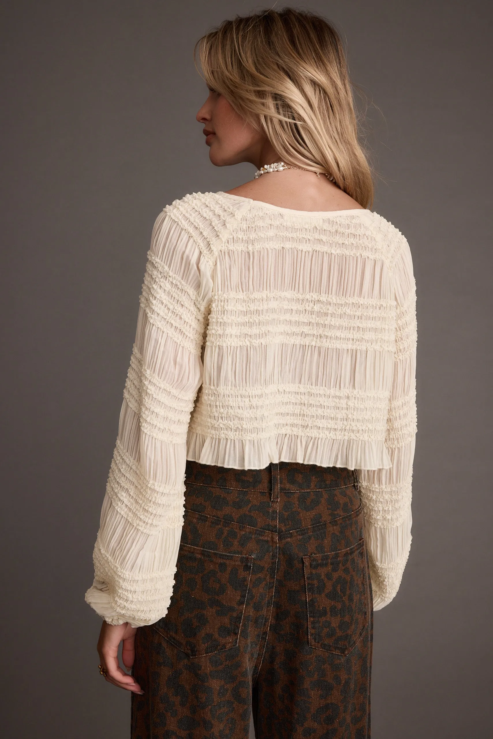 Milly Ivory Chiffon Long Sleeve Blouse sold by 12th Tribe product image thumbnail 2