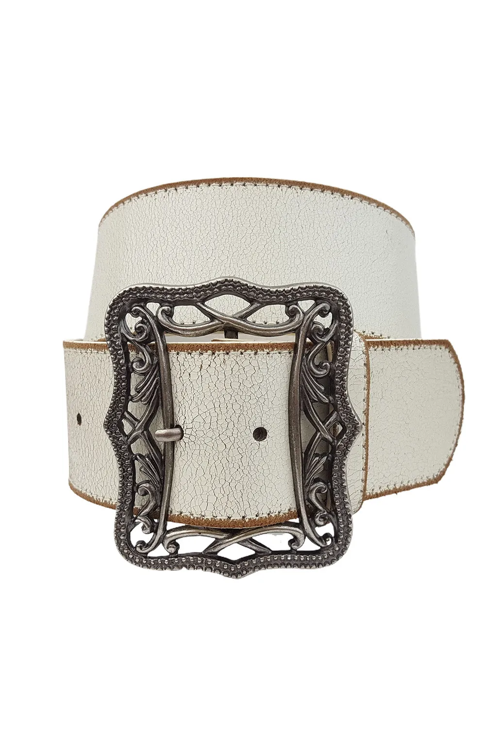 Round 'Em Up White Western Genuine Leather Belt sold by 12th Tribe product image thumbnail 4