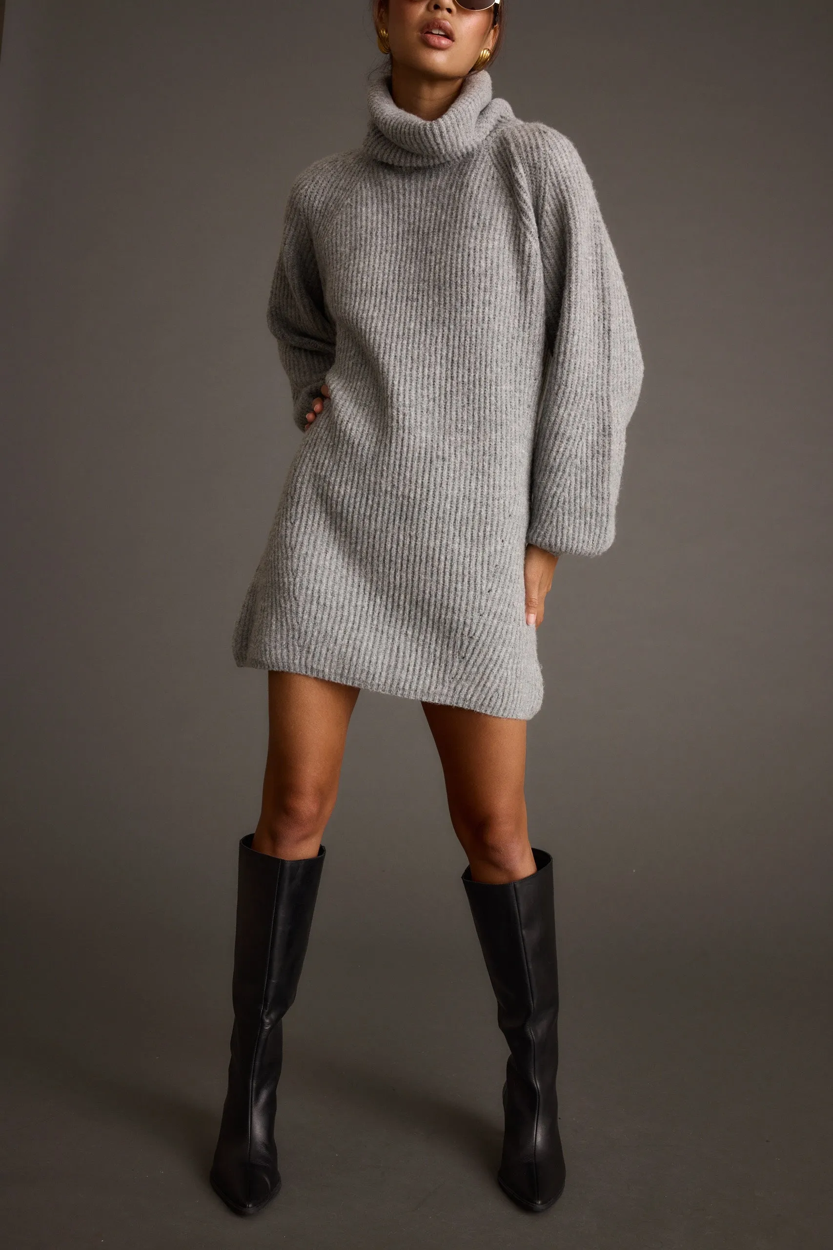 Beau Heather Grey Turtleneck Sweater Mini Dress sold by 12th Tribe product image thumbnail 5