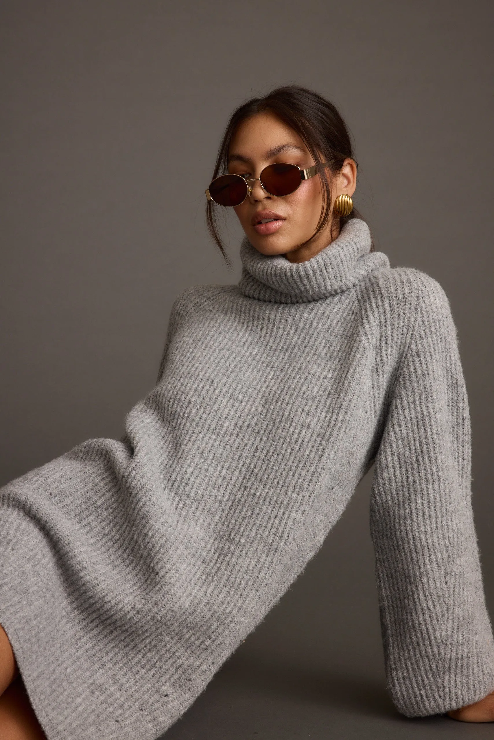 Beau Heather Grey Turtleneck Sweater Mini Dress sold by 12th Tribe product image thumbnail 3