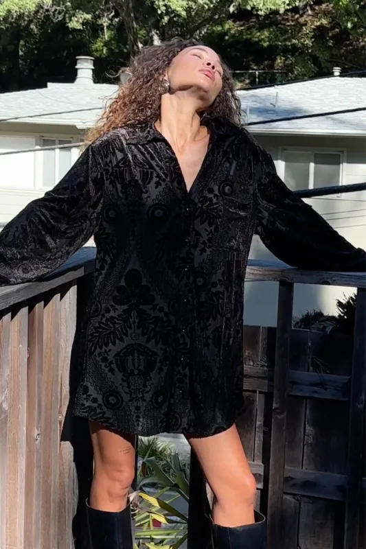 Loretta Black Velvet Burnout Mini Dress sold by 12th Tribe