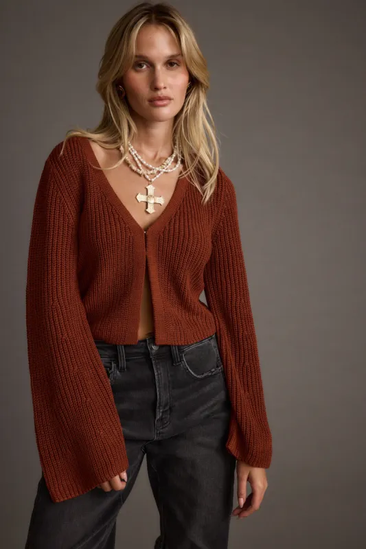 Fawn Rust Long Sleeve Split Front Knit Top sold by 12th Tribe