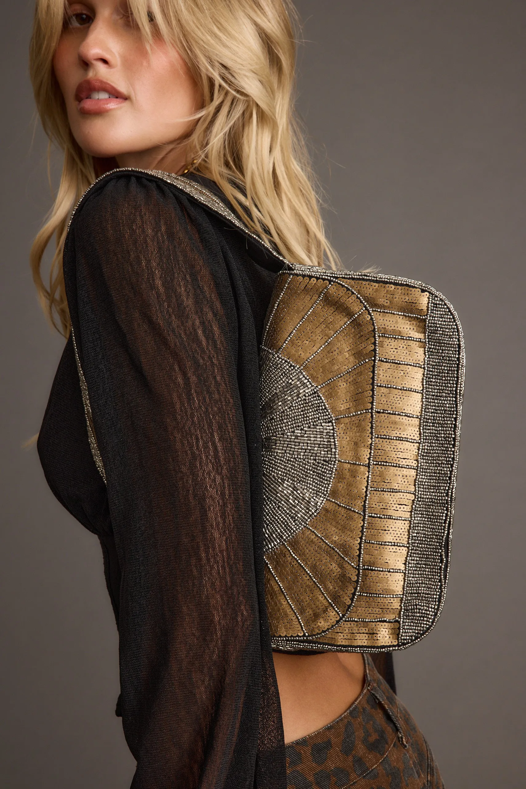 Lucy Silver and Gold Beaded Abstract Printed Bag sold by 12th Tribe product image thumbnail 3
