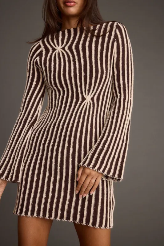 Ember Brown and Cream Knit Striped Mini Dress sold by 12th Tribe