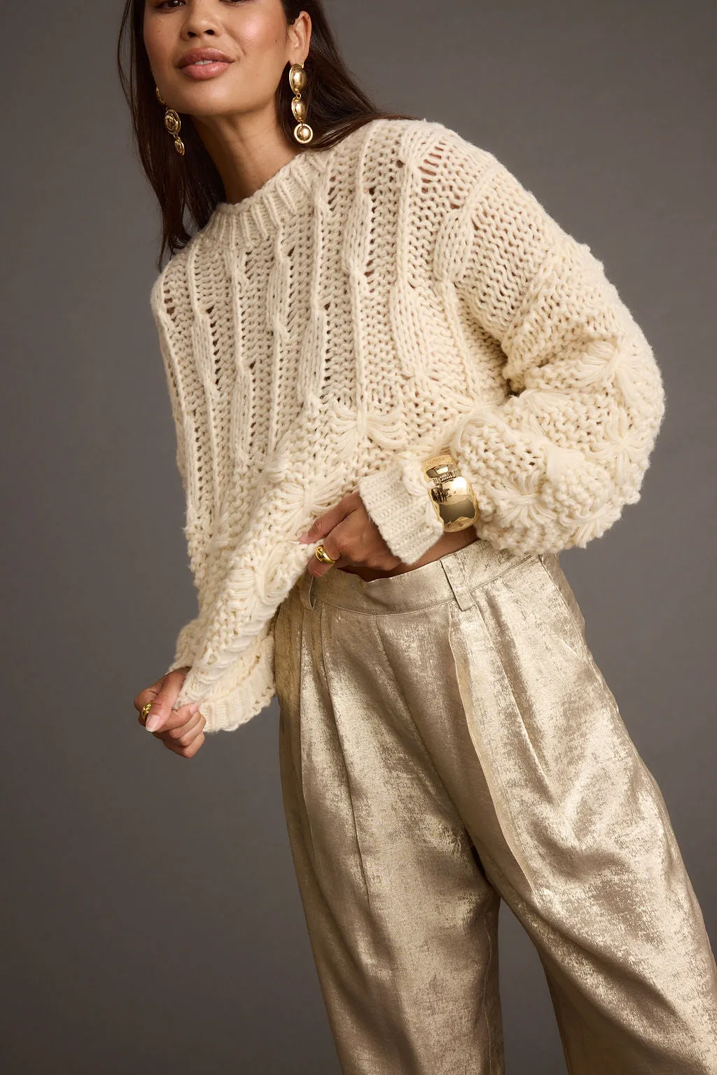 Bethany Cream Cable Knit Sweater sold by 12th Tribe