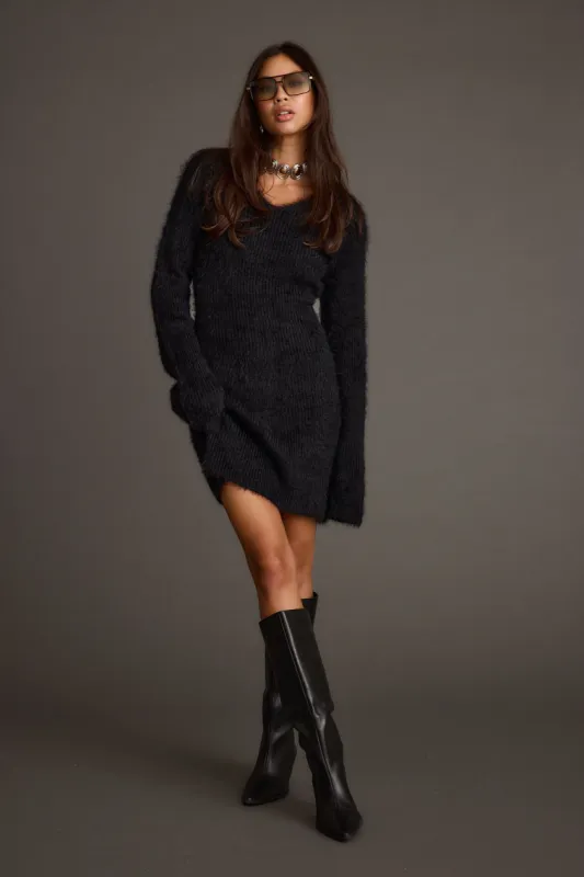Shiloh Black V-Neck Sweater Mini Dress sold by 12th Tribe