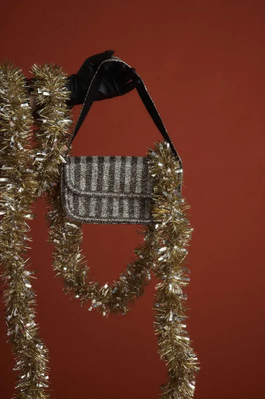 Lucy Silver and Black Striped Shoulder Bag sold by 12th Tribe