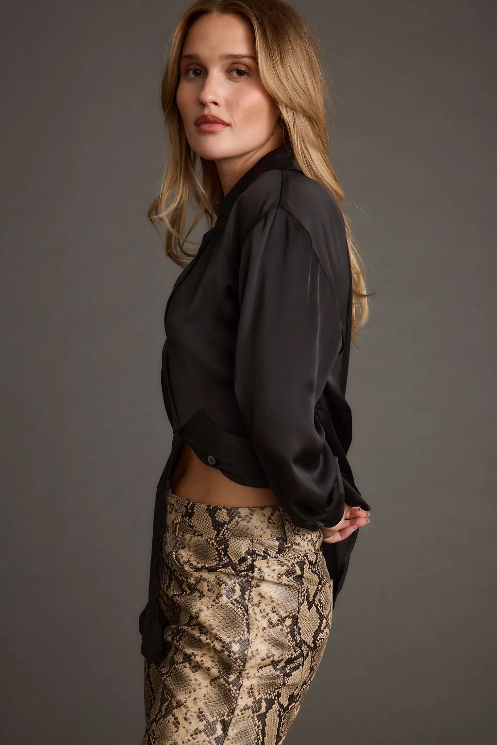 Cash Black Satin Button Down Top sold by 12th Tribe product image thumbnail 5