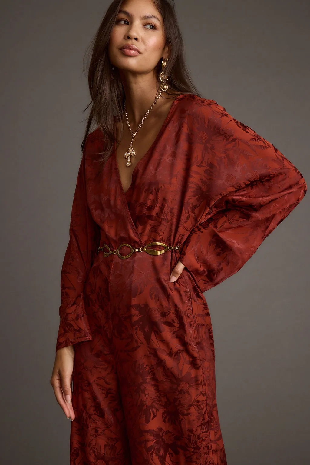 Noelle Cinnamon Satin Jacquard Jumpsuit sold by 12th Tribe product image thumbnail 5