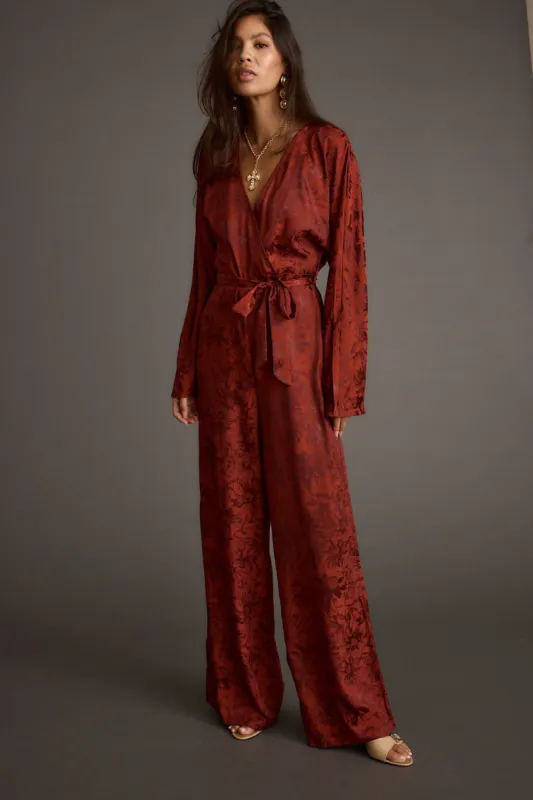 Noelle Cinnamon Satin Jacquard Jumpsuit made by 12th Tribe