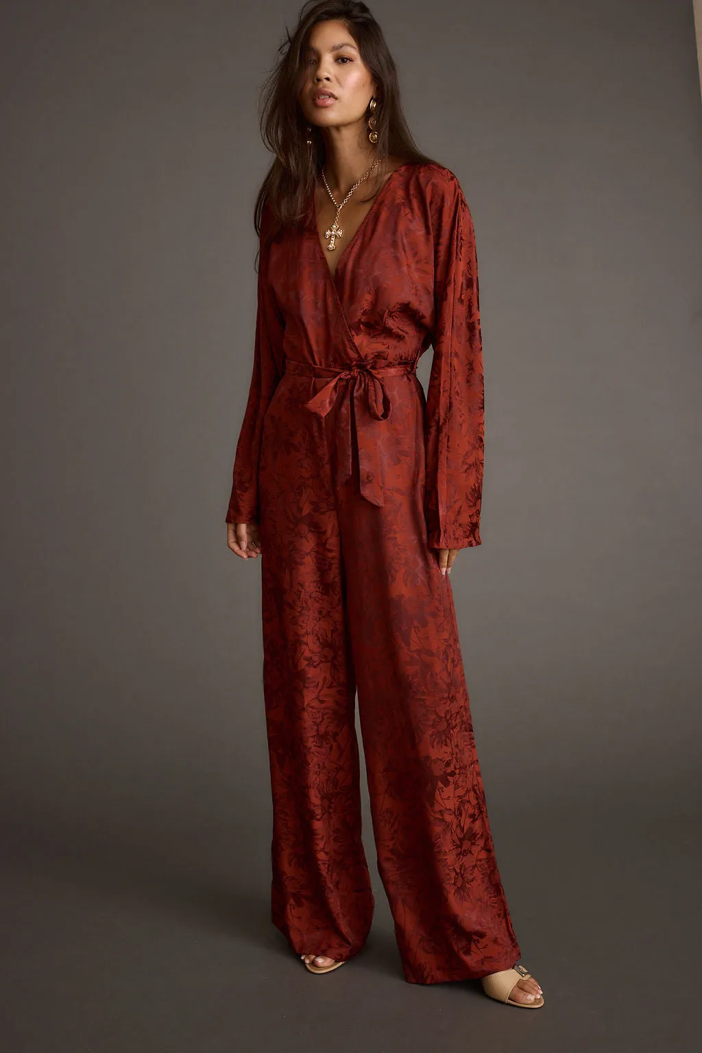 Noelle Cinnamon Satin Jacquard Jumpsuit sold by 12th Tribe