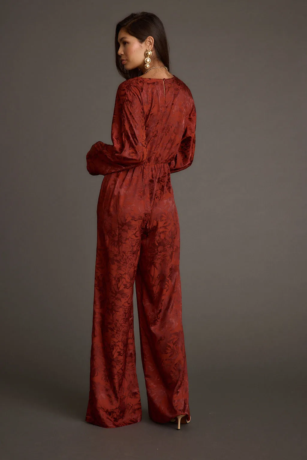 Noelle Cinnamon Satin Jacquard Jumpsuit sold by 12th Tribe product image thumbnail 2