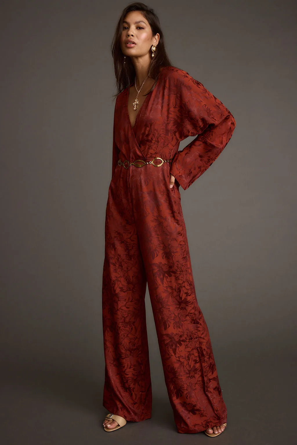Noelle Cinnamon Satin Jacquard Jumpsuit sold by 12th Tribe product image thumbnail 4