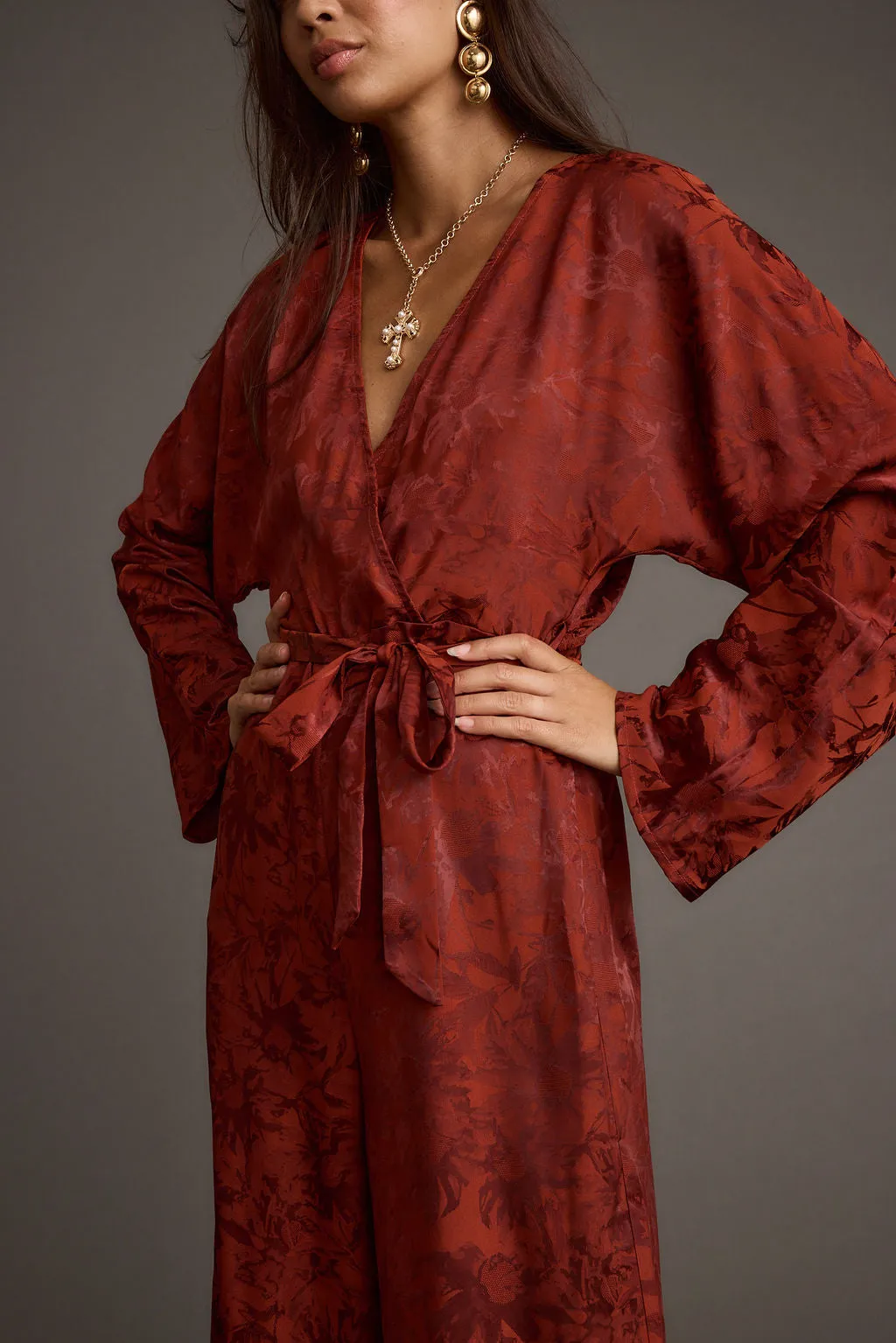 Noelle Cinnamon Satin Jacquard Jumpsuit sold by 12th Tribe product image thumbnail 3