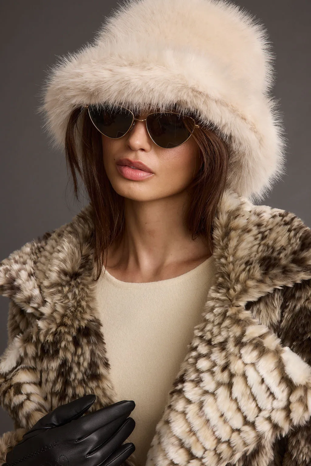 Bucket Down Cream Faux Fur Hat sold by 12th Tribe product image thumbnail 3