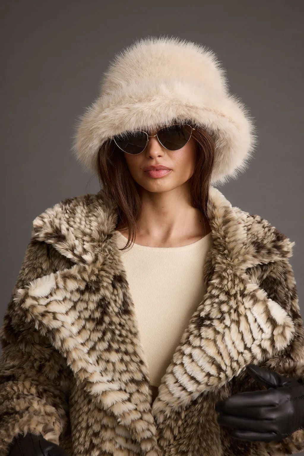 Bucket Down Cream Faux Fur Hat sold by 12th Tribe product image thumbnail 5