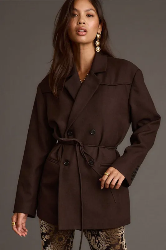 Rebel Brown Belted Double Breasted Blazer sold by 12th Tribe