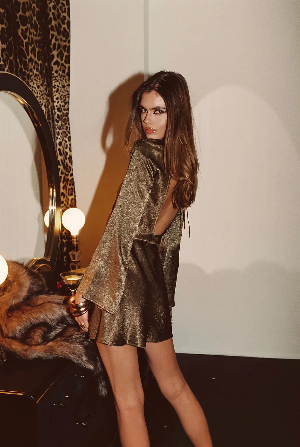 Meadow Dusty Gold Satin Mini Dress sold by 12th Tribe product image thumbnail 4