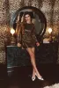 Meadow Dusty Gold Satin Mini Dress sold by 12th Tribe