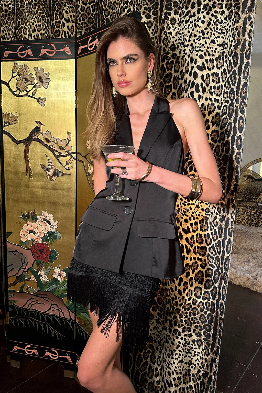 Noir Black Satin Longline Vest sold by 12th Tribe product image thumbnail 2