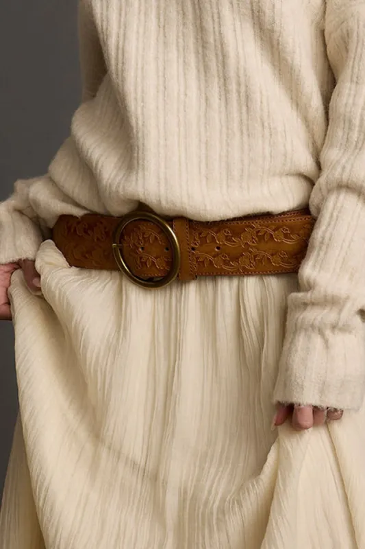 Abbott Light Brown Floral Embossed Belt made by 12th Tribe