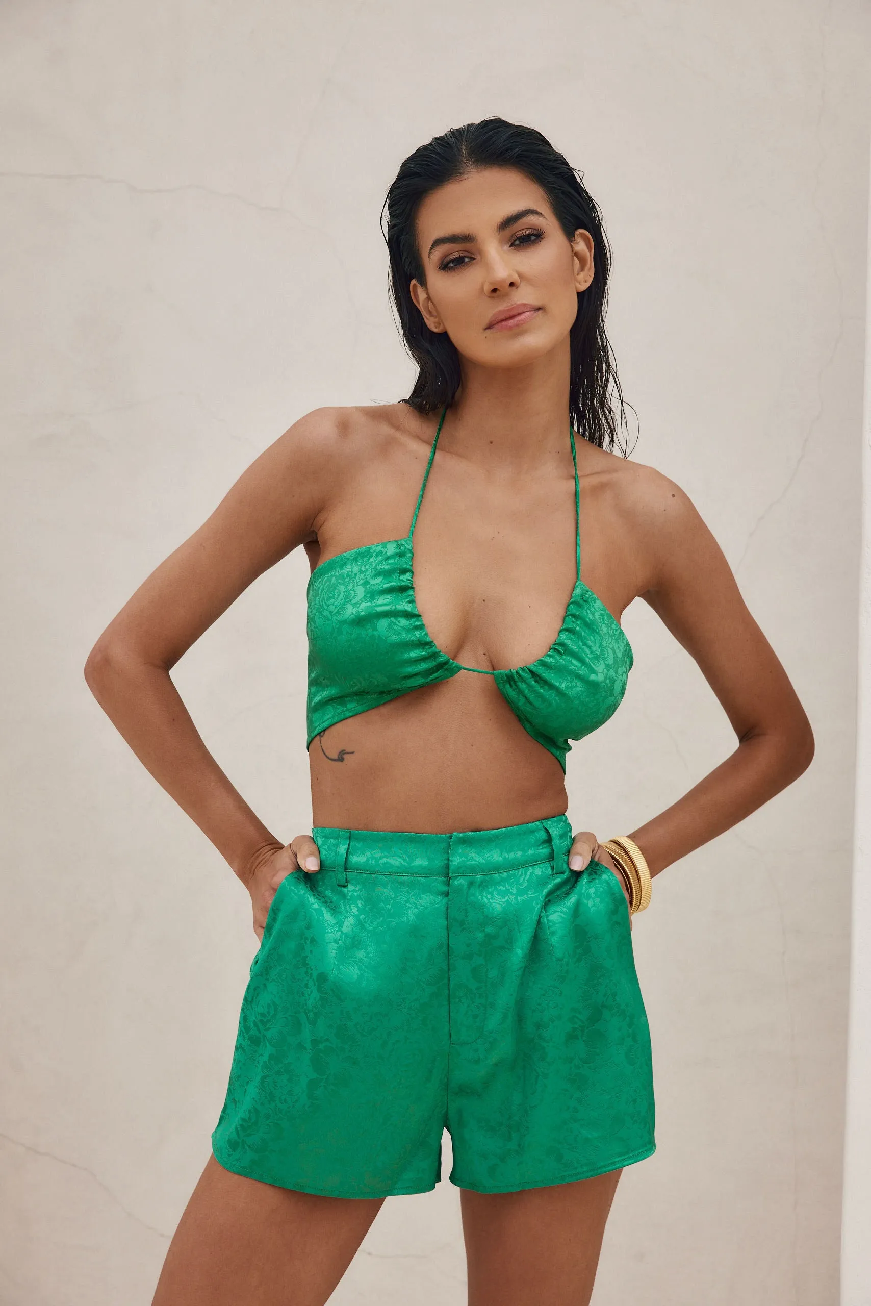 St. Barths Emerald Jacquard Crop Top sold by 12th Tribe product image thumbnail 4