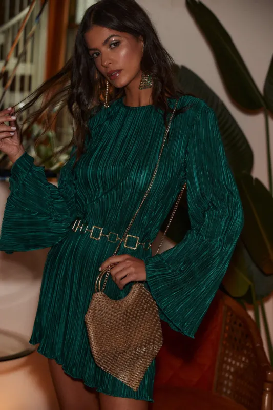 Tate Emerald Plisse Mini Dress made by Le Lis