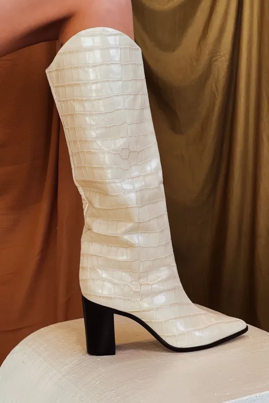 SCHUTZ Analeah Egg Shell Croc Boot sold by 12th Tribe