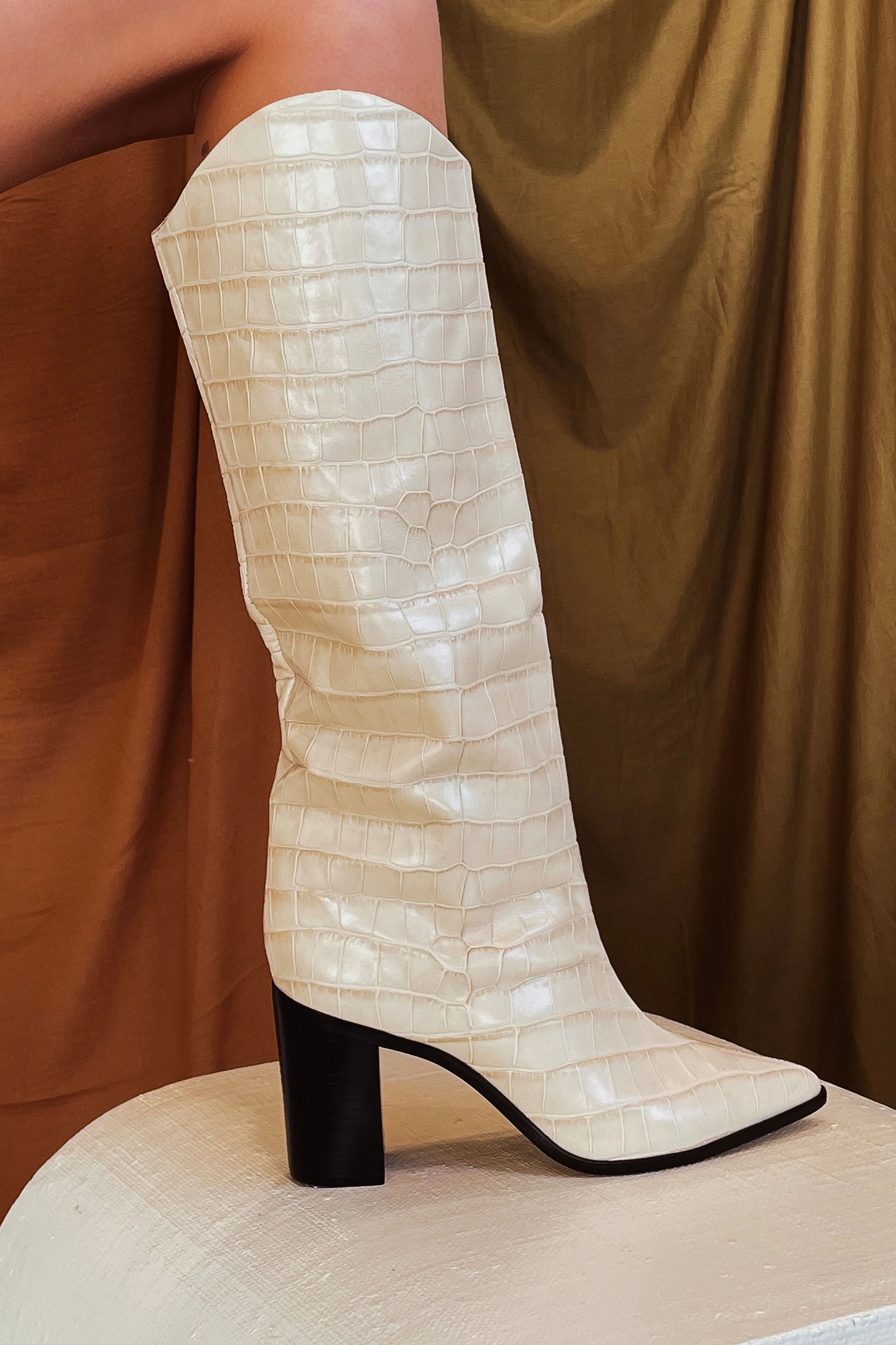 SCHUTZ Analeah Egg Shell Croc Boot sold by 12th Tribe