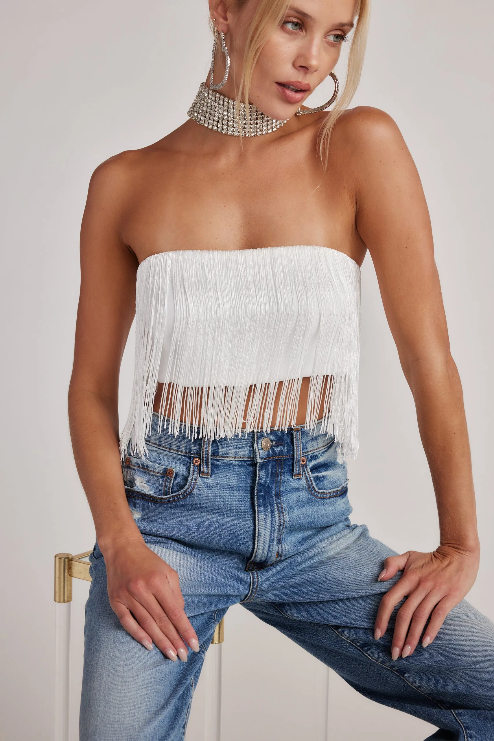 Gatsby White Fringe Strapless Top sold by 12th Tribe product image thumbnail 4