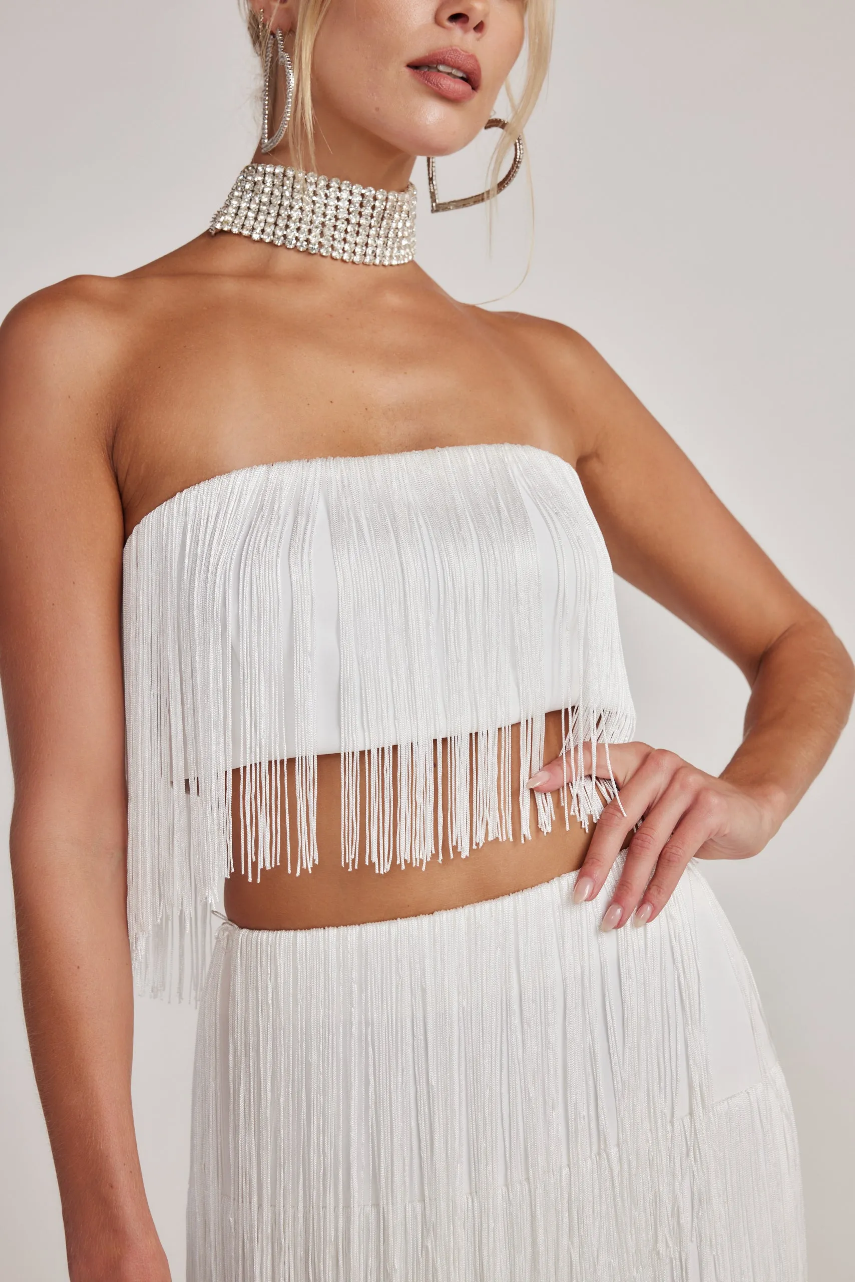 Gatsby White Fringe Strapless Top sold by 12th Tribe