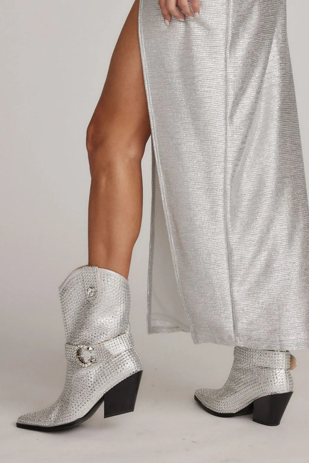 Azalea Wang Federica Silver Rhinestone Western Bootie sold by 12th Tribe