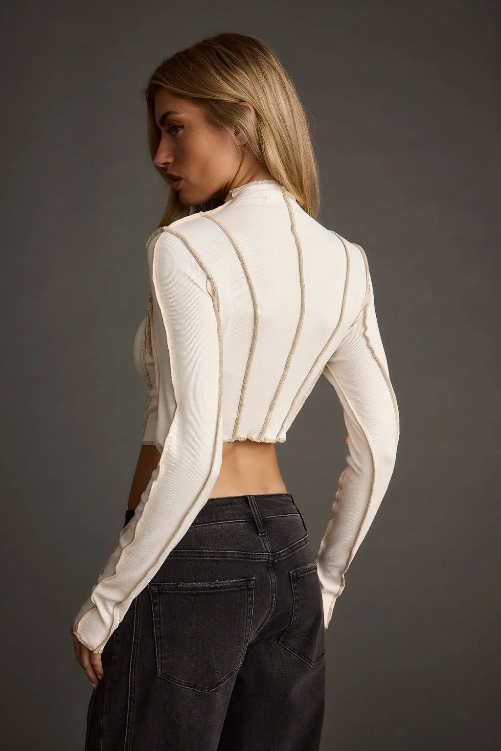 Avalon White Ribbed Long Sleeve Top sold by 12th Tribe product image thumbnail 2