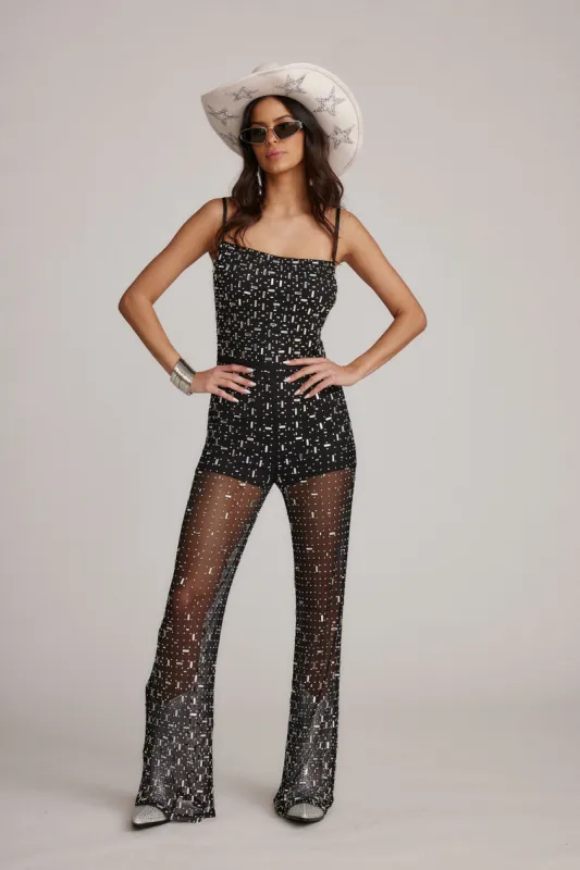 Shania Black Mesh Rhinestone Jumpsuit sold by 12th Tribe
